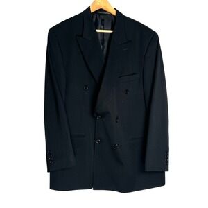 JD Christopher Mens 46R Black Double Breasted Wool Blazer Suit Jacket 100% Wool
